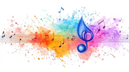 Naklejka premium Colorful musical notes and a treble clef create a vibrant, artistic composition symbolizing the joy of music.