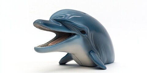 Fototapeta premium Dolphin head displaying mouth open captures the playful essence of dolphins. This dolphin head with mouth open emphasizes the charm and beauty of marine life so vividly.