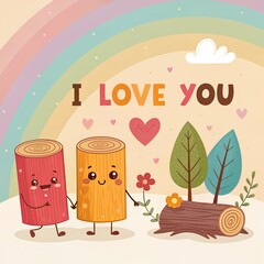 Obraz premium vintage retro cute cartoon i love you background