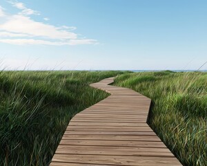 Fototapeta premium Wetland boardwalk trail over marshland