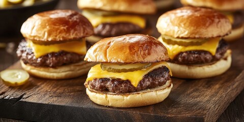 Delicious mini burgers featuring cheese, onion, and pickle make for the perfect snack. These mini burgers are a crowd pleaser, ideal for parties or casual gatherings with friends.