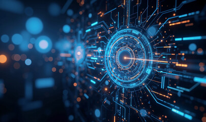 Obraz premium Abstract digital background with AI elements, showcasing innovation and the fusion of technology and design.