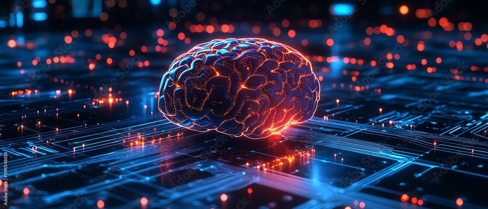Poster a cinematic view of artificial intelligence in action, with glowing data streams, neural network vis