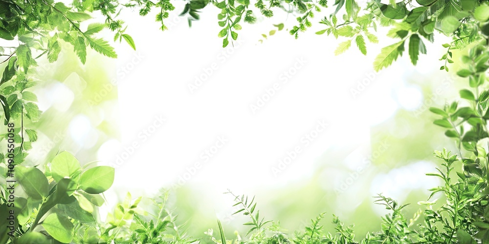 Poster fresh green grass frames a white sheet, creating an ideal space to place text or information on a cl