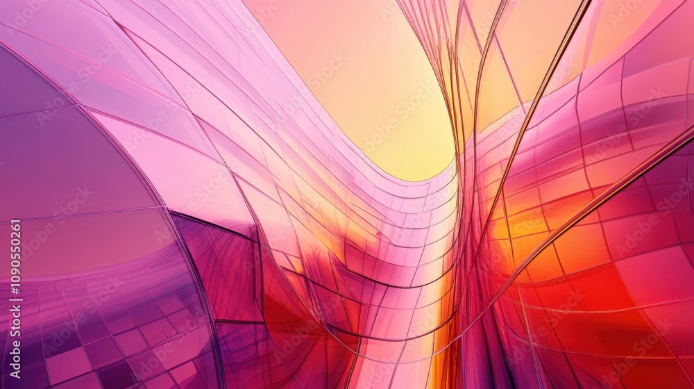 Poster abstract contemporary architecture with flowing lines and vibrant colors in a dynamic and light-fill