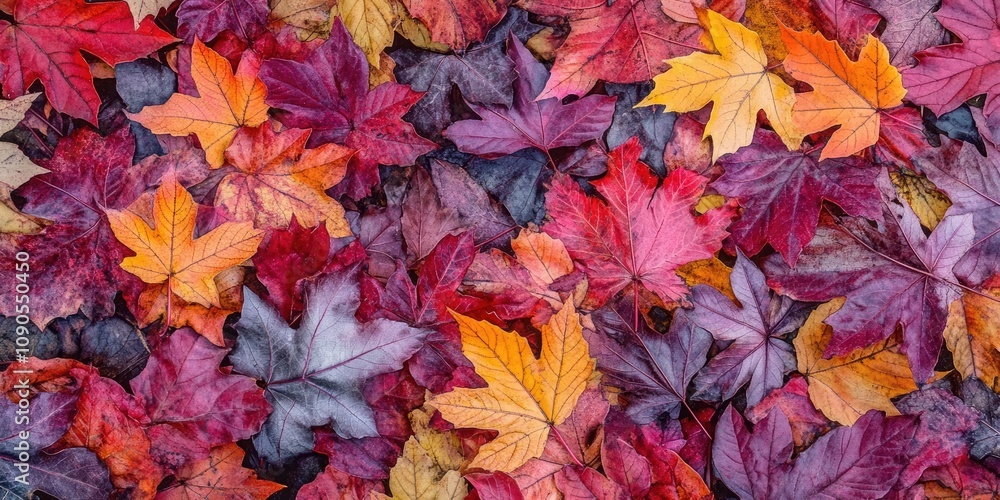 Poster close up texture background featuring vibrant leaves on a maple tree, showcasing brilliant fall colo