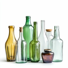 Assortment of vintage glass bottles and jars.