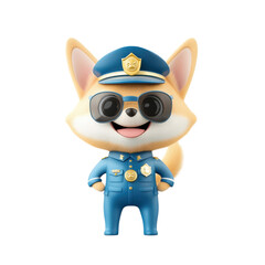 Cute and Playful Cartoon Dog Character in Police Uniform with Sunglasses, Representing Fun and Community Safety for Kids' Content and Educational Materials