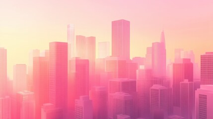 Fototapeta premium Serene Urban Skyline at Sunrise with Soft Pink and Yellow Hues Creating a Dreamy Atmosphere in a Modern City Setting