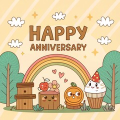 vintage retro cute cartoon happy anniversary background