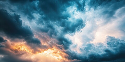 Obraz premium Dark storm clouds forming in the late afternoon create a dramatic sky. The storm clouds gather, signaling an approaching weather change, perfect for capturing the beauty of nature s storm clouds.
