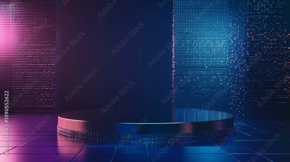 Poster modern 3d podium surrounded by ample empty space with framed backgrounds for exhibition, presentatio