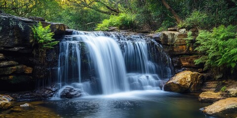 Obraz premium A stunning waterfall surrounded by nature, showcasing the beauty of a waterfall in a serene natural setting, perfect for celebrating the allure of waterfalls.