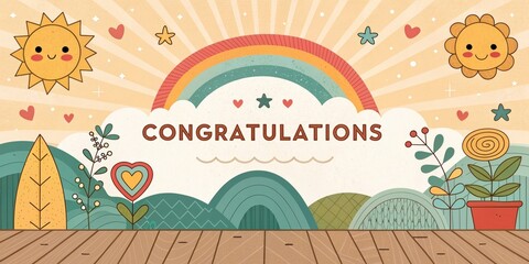 Fototapeta premium vintage retro cute cartoon congratulations background