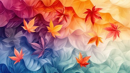 Fototapeta premium Colorful autumn leaves fall on wavy background.
