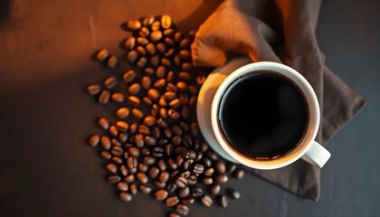 Naklejka premium Coffee Cup and Beans