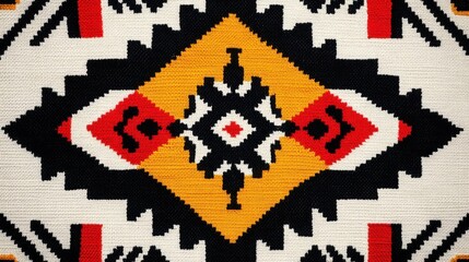 Geometric boho textile pattern with ethnic symbols