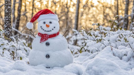 Obraz premium Cheerful Snowman in Snowy Forest
