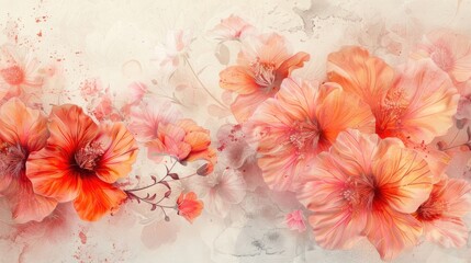 Watercolor painting of orange hibiscus flowers.