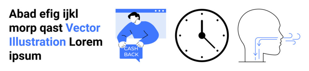 Cashback offer graphic, clock, breathing diagram. Ideal for financial services, schedules, health tips, medical, marketing, presentations education infographic Landing page