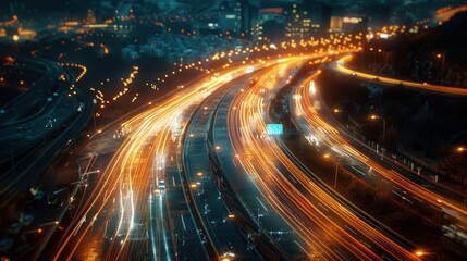 Obraz premium Night highway with light trails.