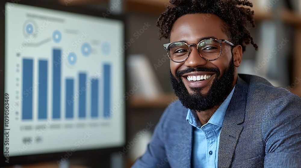 Poster business professional analyzing data metrics in modern office setting engaging environment close-up 