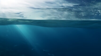 Fototapeta premium Sunlight Beams Illuminate Deep Ocean Water Surface