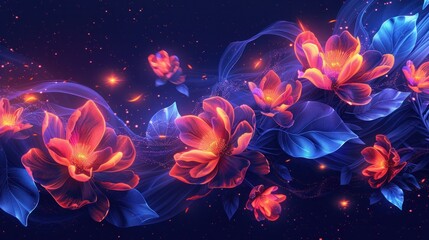 Obraz premium Glowing neon flowers and ethereal fabrics.