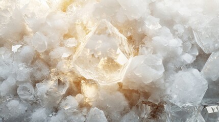 Close-up of sparkling quartz crystals surrounded by shimmering mineral formations.