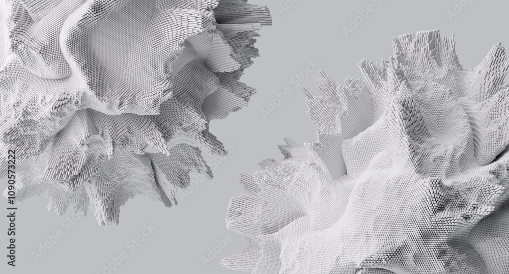 Fototapete 3d render of abstract detailed shape. dynamic futuristic background.