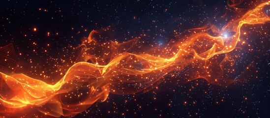Fiery orange energy flowing in space, sparks.
