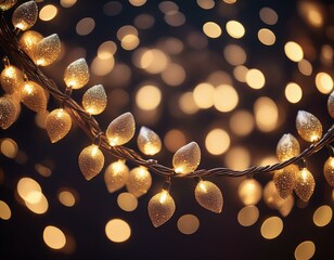 Holiday illumination and decoration concept - christmas garland bokeh lights over black background 