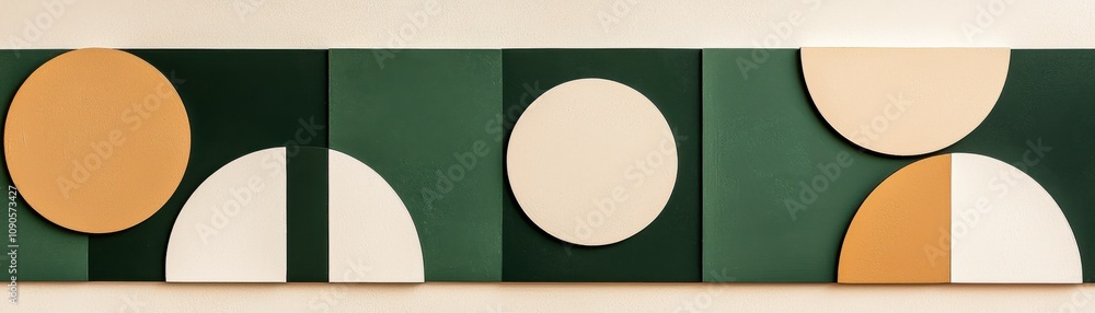 Aufkleber a visually appealing arrangement of geometric shapes in muted colors, showcasing circles and arcs on