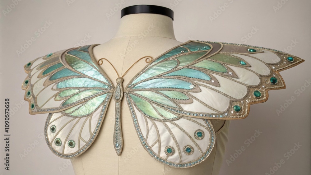 Poster intricate butterflyshaped shoulder pads that flutter gently with movement accented with iridescent m