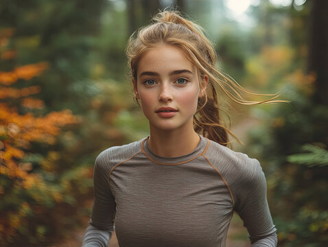 Young Woman Jogging in a Forest