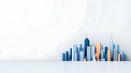 Fototapeta premium Modern cityscape icon collection. Includes skyscrapers, buildings, urban landscape. Created in 3D style with blue and orange colors