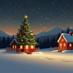 Naklejka premium Christmas house in the night