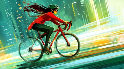 Fototapeta premium Cheerful Commuter Riding Through Urban Streets