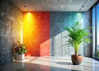 Fototapeta premium Serene Minimalist Indoor Space with Natural Light and Potted Plant for Tranquil Home Decor Inspiration