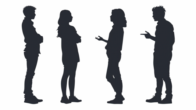 Silhouettes of Four Young Adults in Deep Conversation - Powered by Adobe