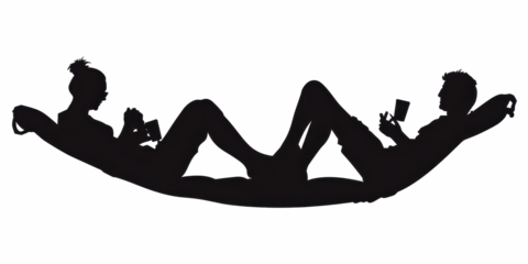 Silhouette of a Couple Relaxing in a Hammock: A Peaceful Summer Romance