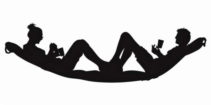Silhouette of a Couple Relaxing in a Hammock: A Peaceful Summer Romance - Powered by Adobe