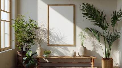 Mockup poster frame close up, 3d render on an empty white background with a lot of free copy space