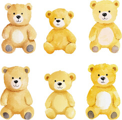 yellow teddy bear watercolor painting illustration 