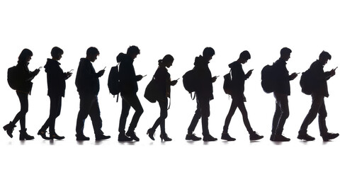 Obraz premium Silhouettes of People Walking and Using Their Phones in the City