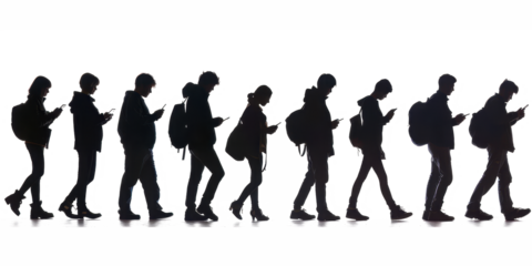Silhouettes of People Walking and Using Their Phones in the City