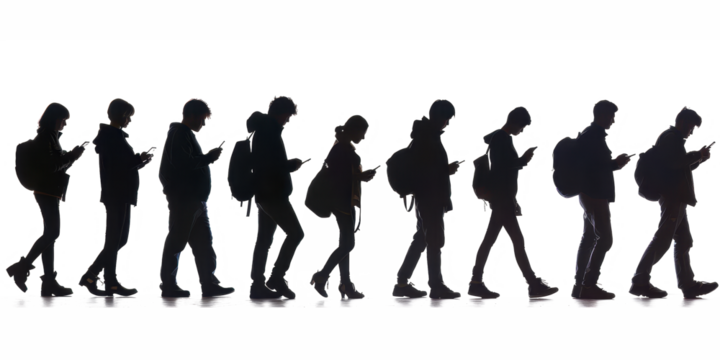 Silhouettes of People Walking and Using Their Phones in the City