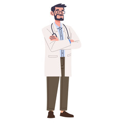 Fototapeta premium Man doctor standing with arms folded on his chest. Flat vector illustration. . Vector illustration