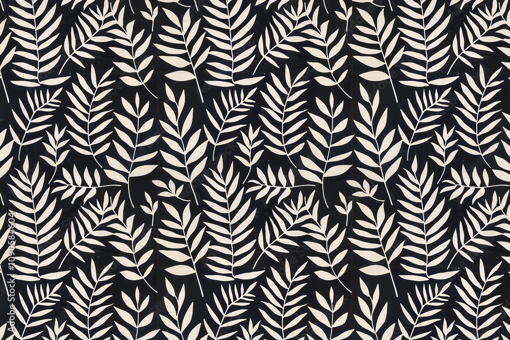 Poster toile pattern tapestry. linocut print. monochrome botanical pattern background. created with generat