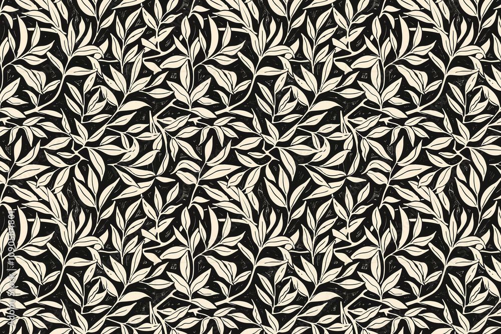 Poster toile pattern tapestry. linocut print. monochrome botanical pattern background. created with generat